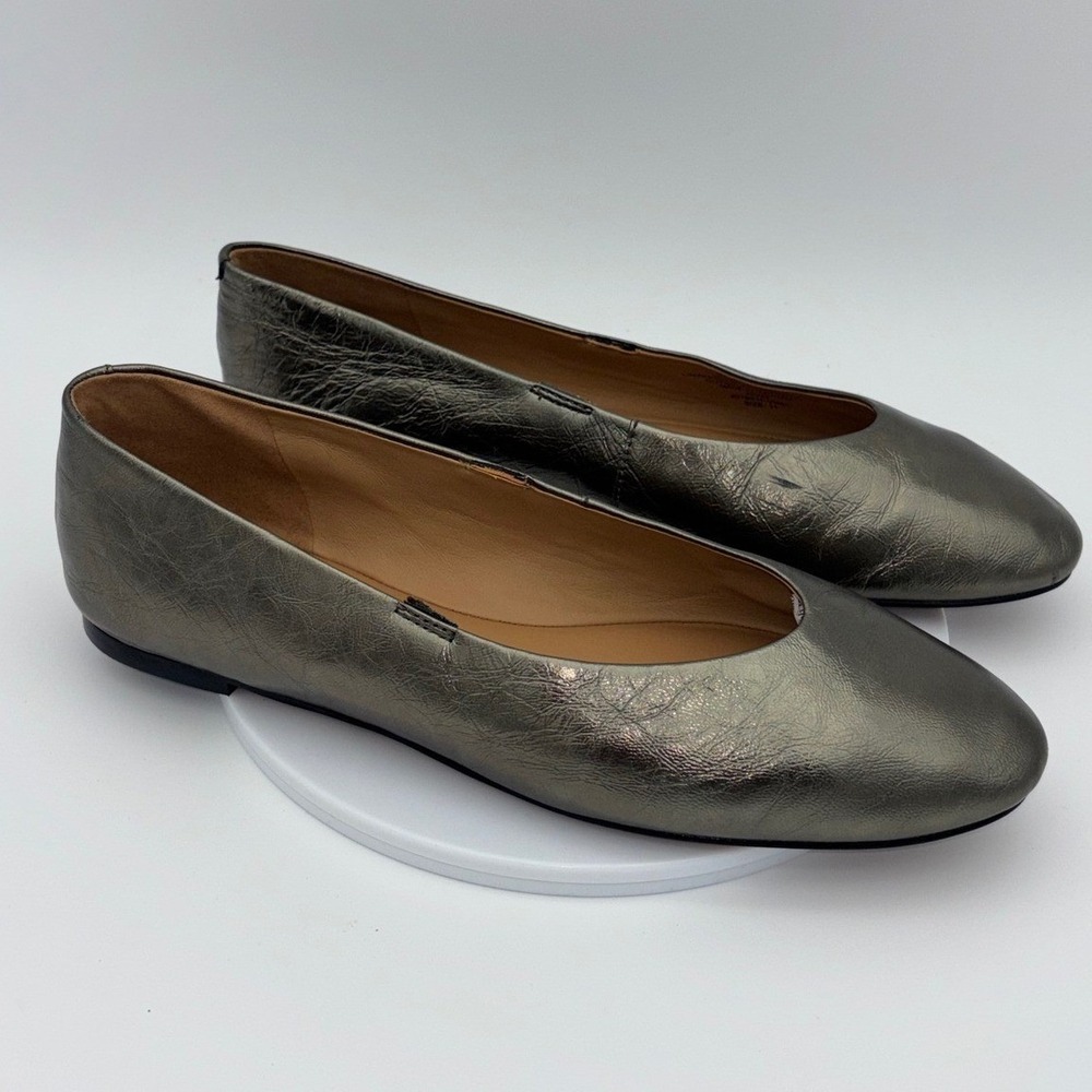 MADEWELL Gold Ballet Flat Shoe Metallic Pewter Leather Round Square Women's 11 - Picture 3 of 11